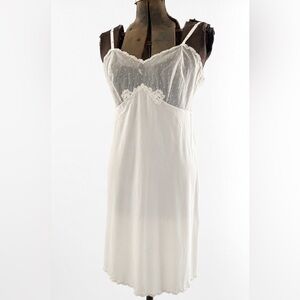 Vintage White Sheer Lace Slip Dress | Swiss Dot Nightgown Lingerie Cottagecore